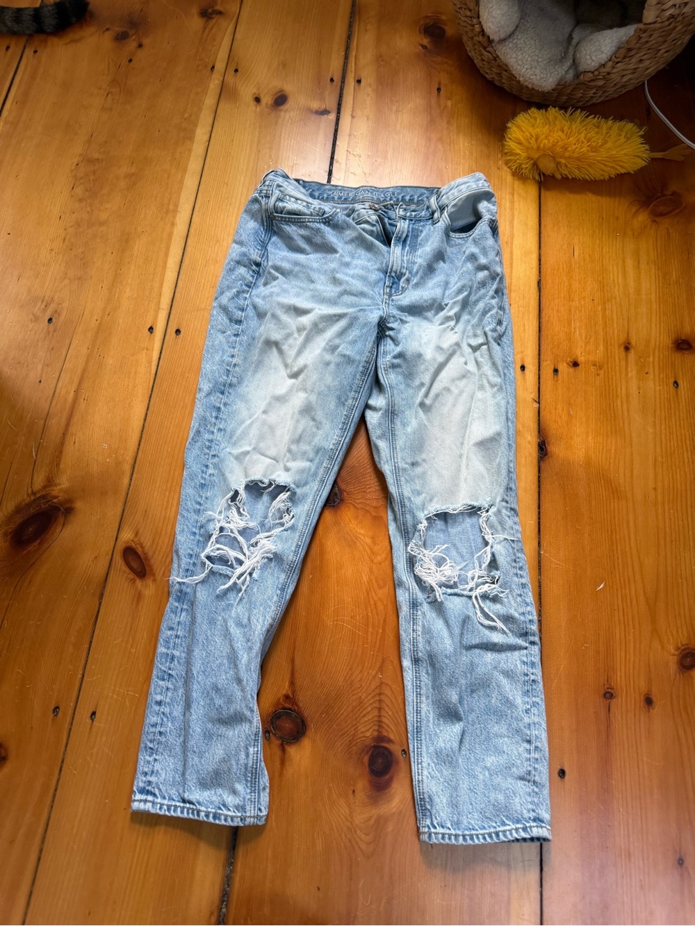 American Eagle Outfitters Light Blue Distressed Wide-Leg Jeans
